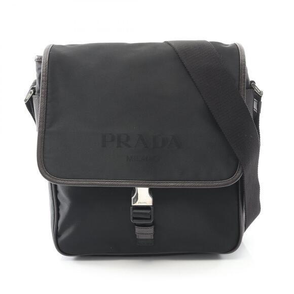 Prada Handbags - PRADA Shoulder Bag Nylon Saffiano Leather Black Brown